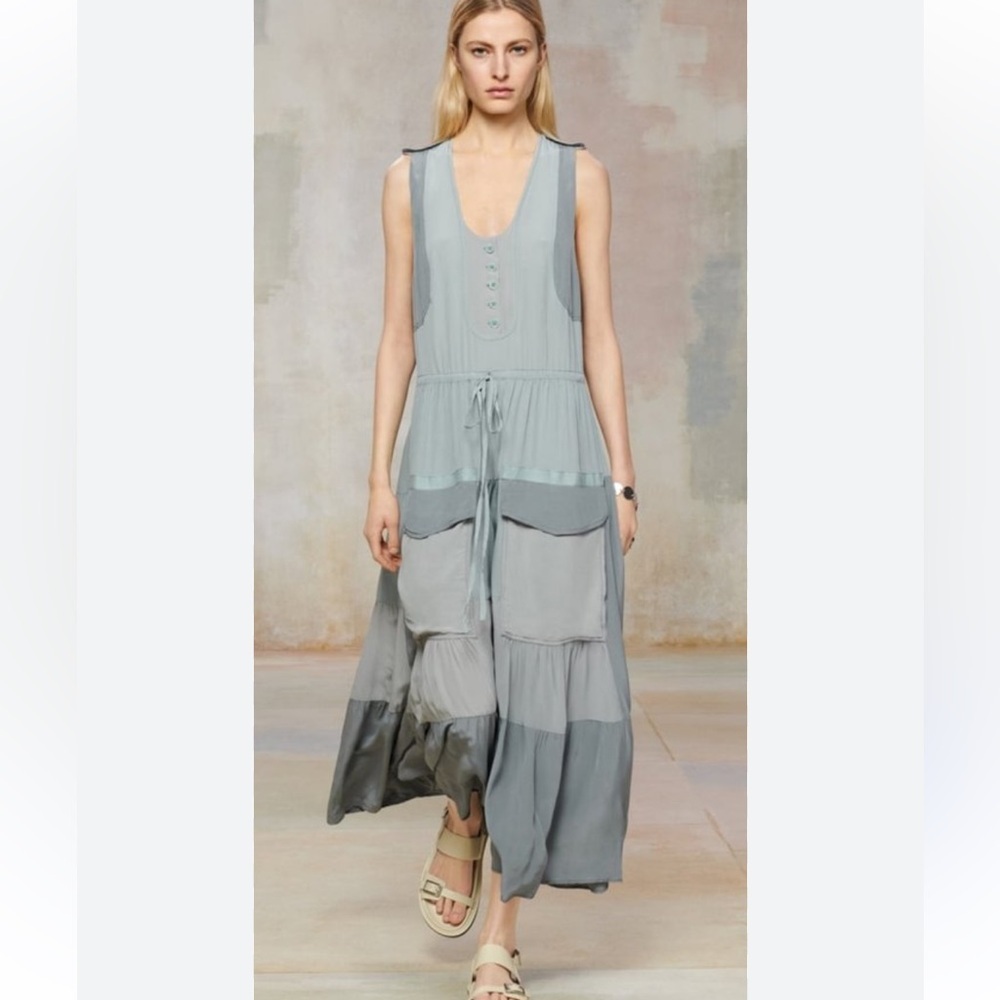 ZARA SRPLS Limited Edition Cargo Midi Sleeveless Dress in Blue Grey Sz XS